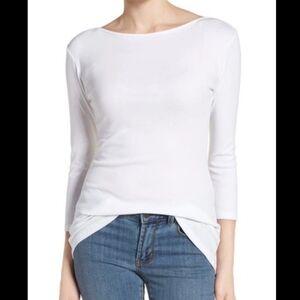 Caslon Three Quarter Sleeve Tee In White NWT Size Medium
